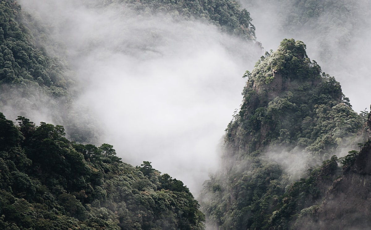 Montañas chinas entre la niebla